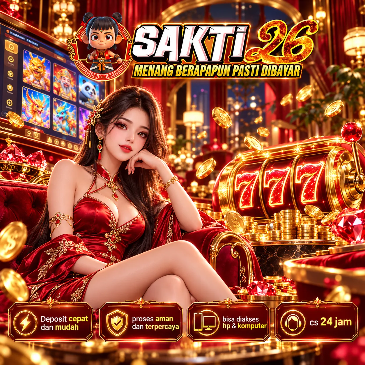 Ilustrasi visual SAKTI26 variasi 1, menampilkan tema emas, merah dan fantasi