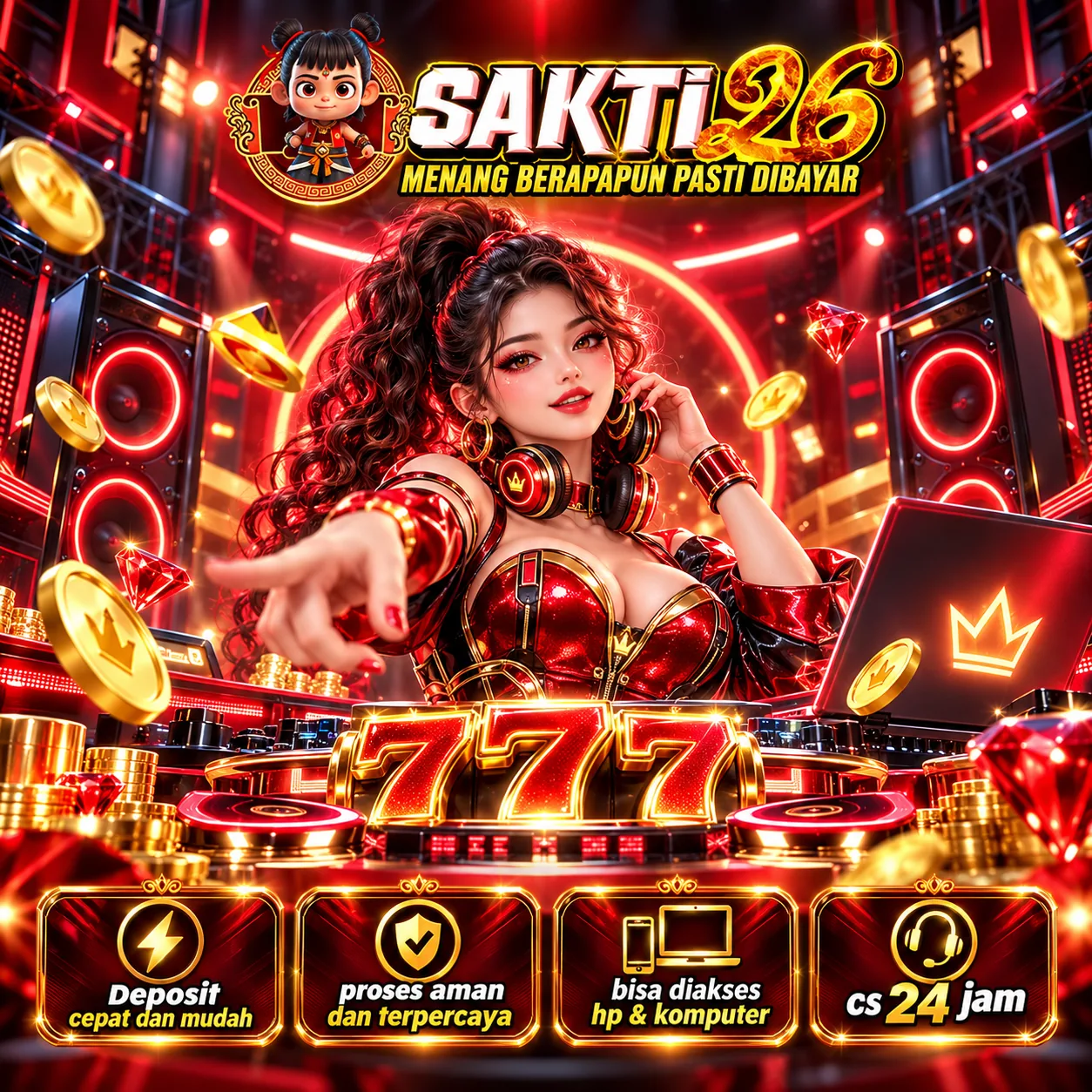 Ilustrasi SAKTI26 dengan dominasi emas dan merah, komposisi visual ke-2