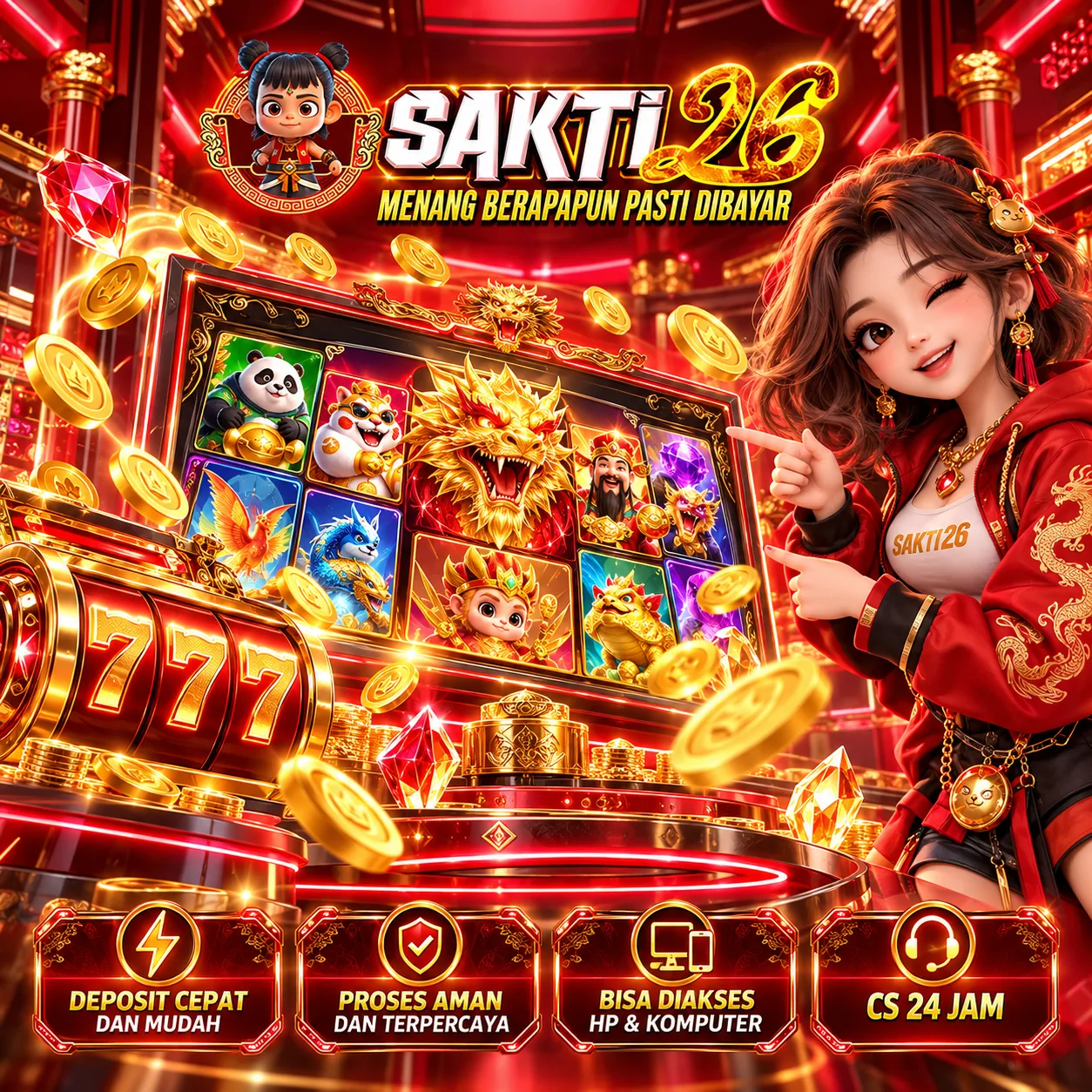 Ilustrasi visual SAKTI26 variasi 4, menampilkan tema emas, merah dan fantasi